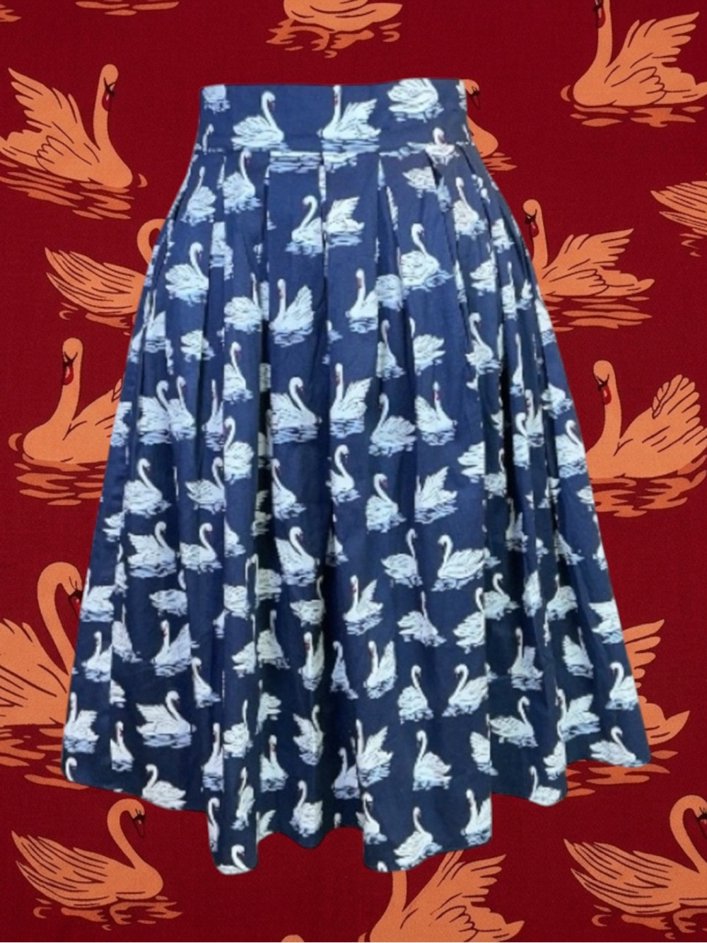 Banned Classic Retro Pin-Up Rockabilly Twee Grandmacore Maximalism Swan Skirt M